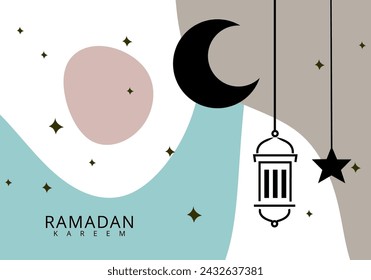 Mes de Ramadán. Plantilla, fondo de tarjeta de felicitación islámica con ramadán para el diseño de papel pintado. Cartel, plantilla de medios. ilustración vectorial.