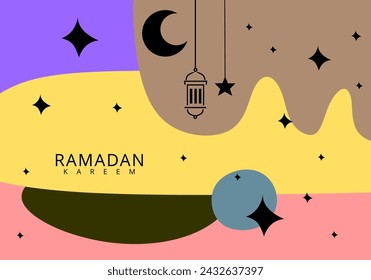 Ramadhan month. Template, Islamic greeting card background with ramadan for wallpaper design. Poster, media template. vector illustration.