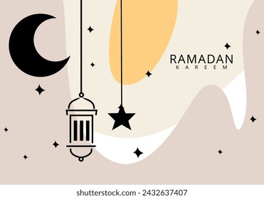 Ramadhan month. Template, Islamic greeting card background with ramadan for wallpaper design. Poster, media template. vector illustration.