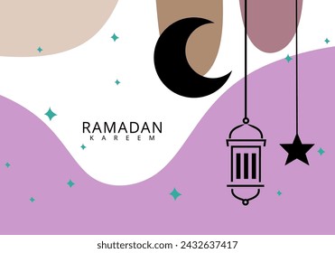 Ramadhan month. Template, Islamic greeting card background with ramadan for wallpaper design. Poster, media template. vector illustration.