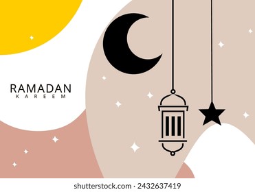 Ramadhan month. Template, Islamic greeting card background with ramadan for wallpaper design. Poster, media template. vector illustration.