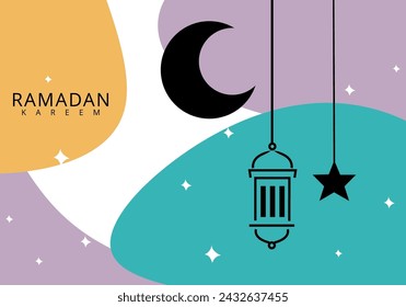 Ramadhan month. Template, Islamic greeting card background with ramadan for wallpaper design. Poster, media template. vector illustration.