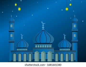 ramadhan mosque kareem Blue background with lantern lights