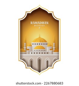 Ramadhan mubarak background with gold mosque