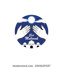 Ramadhan mubarak greeting cards in image form. with the moon, mosque domes, and handshakes"