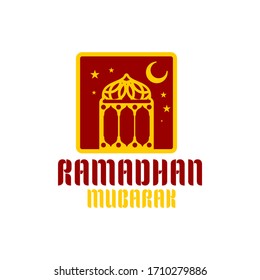 Ramadhan Mubarak Logo Template for islamic activity, event in yellow and red colored concept design