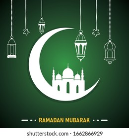 Ramadhan Mubarak's greeting design with mosque silhouette. vector illustration