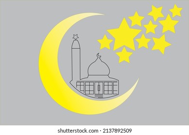 IN THE RAMADHAN NIGHT MOSQUE FULL OF STARS AND MOONLIGHT