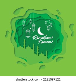 
ramadhan paper cut green template vector design