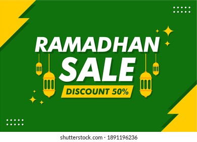 Ramadhan Sale Banner - Vector Flat Design Illustration : Suitable for Islamic (Ramadhan) Theme, Business Theme, Promotion (Shopping) Theme, Advertising Theme and Other Graphic Related Assets.