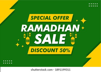 Ramadhan Sale Banner - Vector Flat Design Illustration : Suitable for Islamic (Ramadhan) Theme, Business Theme, Promotion (Shopping) Theme, Advertising Theme and Other Graphic Related Assets.