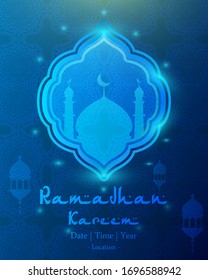 Ramadhan shiny blue background greeting cards