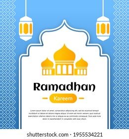 Ramadhan square post template with blue and pink colors perfect for moslem event