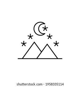 Ramadhan Starry night icon in flat black line style, isolated on white background 