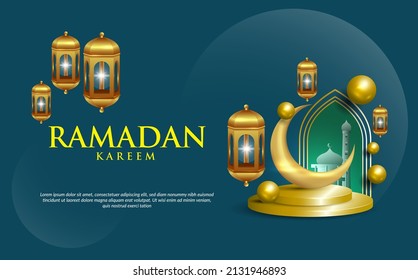 ramadhan vector background with mosque and lantern