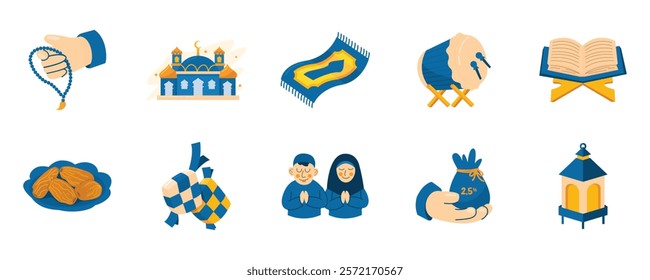 Ramadhan vector including prayer mats, mosques, lanterns, and cultural symbols. Ramadhan Element
