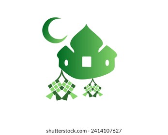 Ramadhan vector, ramadhan kareem, Happy Eid Mubarak Vector Illustration suitable for Poster Banner Greeting card and others, Eid Mubarak Template with Mosque, Ketupat and moon art.
