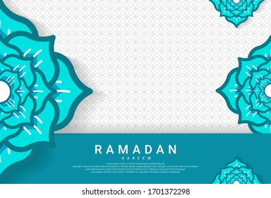 Ramadhan-themed design with Tosca green flower ornaments, suitable for Ramadan-themed backgrounds, web, textures, greeting cards, posters, vocers, etc.