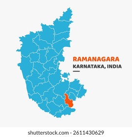 Ramanagara District Highlighted on Karnataka State Map
