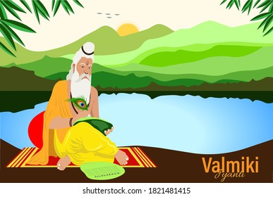 Ramanya Text Written In Hindi Which Means Epic Book Of Ramayana. Vector Illustration Of Valmiki Jayanti, A Mythological Peot Of Ramayana