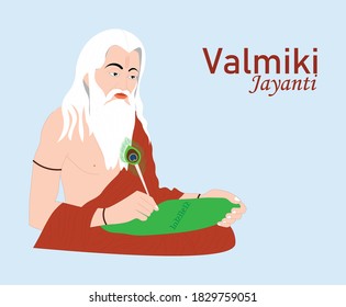 Ramanya Text Written In Hindi Which Means Epic Book Of Ramayana. Vector Illustration Of Valmiki Jayanti.