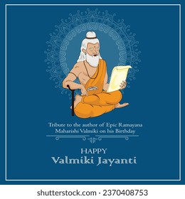 Ramanya text written in hindi which means Epic book of ramayana. Vector Illustration of Valmiki Jayanti, A mythological peot of Ramayana. Banner or Poster.
