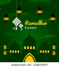 Ramashan Kareem greetings background, with calming green flat design