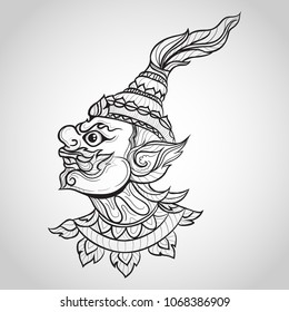 ramayana giant thailand art, Vintage traditional Thai style, vector illustration.