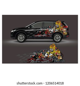 Ramayana Hanoman and Rahwana, Car wrap design abstract strip and background for Car wrap and vinyl sticker