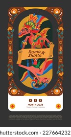 Ramayana sanskrit epic love story idea design with ethnic vibes wayang rama shinta shadow puppet illustration