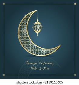 ramazan bayrami, ramadan kareem. bless your ramadan feast greeting card vector illustration (turkish: ramazan bayraminiz mubarek olsun)