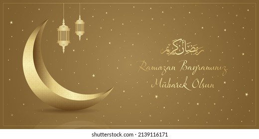 ramazan bayrami, ramadan kareem. bless your ramadan feast greeting card vector illustration (turkish: ramazan bayraminiz mubarek olsun)