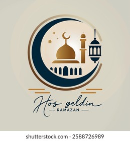 Ramazan bayrami, ramadan kareem. welcome ramadan greeting card vector illustration (turkish: hos geldin ramazan)