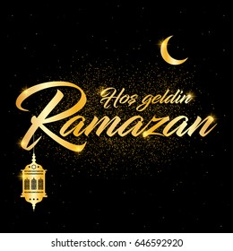 ramazan bayrami, ramadan kareem. welcome ramadan greeting card vector illustration (turkish: hos geldin ramazan)