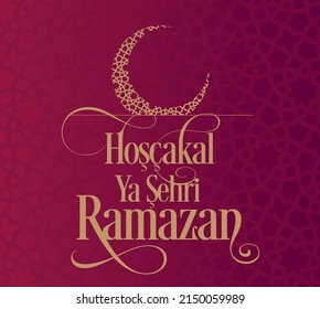 Hoşçakal Ramazan. Elveda Ramazan.
Vector moon on islamic pattern. translation: goodbye ramadan