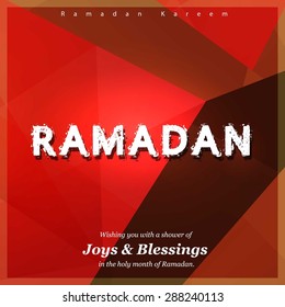 Ramazan Kareem (Ramadan Kareem) Typography - Islamic greeting text background - muslim community festival celebration - Red polygonal shape background polygon wallpaper