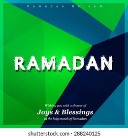 Ramazan Kareem (Ramadan Kareem) Typography - Islamic greeting text background - muslim community festival celebration - Green polygonal shape background polygon wallpaper