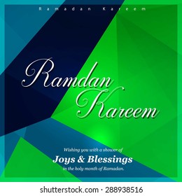Ramazan Kareem (Ramadan Kareem) Typography - Islamic greeting text background - muslim community festival celebration - Green polygonal shape background polygon wallpaper