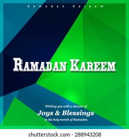Ramazan Kareem (Ramadan Kareem) Typography - Islamic greeting text background - muslim community festival celebration - Green polygonal shape background polygon wallpaper