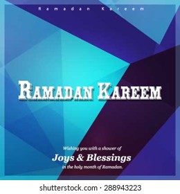 Ramazan Kareem (Ramadan Kareem) Typography - Islamic greeting text background - muslim community festival celebration - Blue turquoise polygonal shape background polygon wallpaper