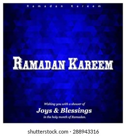 Ramazan Kareem (Ramadan Kareem) Typography - Islamic greeting text background - muslim community festival celebration - Blue Mosaic shape background polygon wallpaper