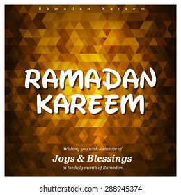 Ramazan Kareem (Ramadan Kareem) Typography - Islamic greeting text background - muslim community festival celebration - Orange Mosaic shape background polygon wallpaper