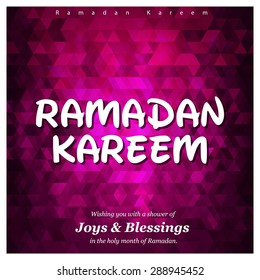 Ramazan Kareem (Ramadan Kareem) Typography - Islamic greeting text background - muslim community festival celebration - Pink Purple Mosaic shape background polygon wallpaper