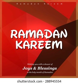 Ramazan Kareem (Ramadan Kareem) Typography - Islamic greeting text background - muslim community festival celebration - Red polygonal shape background polygon wallpaper