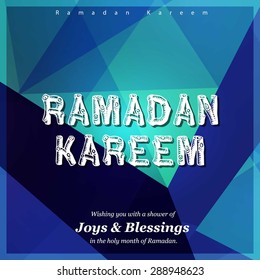 Ramazan Kareem (Ramadan Kareem) Typography - Islamic greeting text background - muslim community festival celebration - Blue polygonal shape background polygon wallpaper