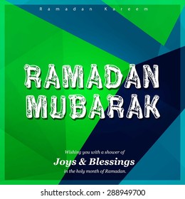 Ramazan Kareem (Ramadan Kareem) Typography - Islamic greeting text background - muslim community festival celebration - Green polygonal shape background polygon wallpaper