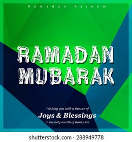 Ramazan Kareem (Ramadan Kareem) Typography - Islamic greeting text background - muslim community festival celebration - Green polygonal shape background polygon wallpaper