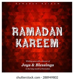 Ramazan Kareem (Ramadan Kareem) Typography - Islamic greeting text background - muslim community festival celebration - Red Mosaic shape background polygon wallpaper