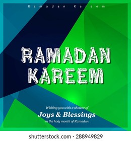 Ramazan Kareem (Ramadan Kareem) Typography - Islamic greeting text background - muslim community festival celebration - Green polygonal shape background polygon wallpaper