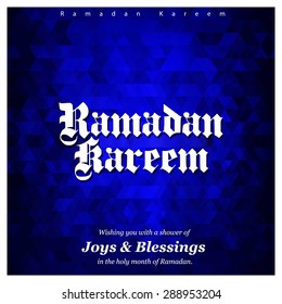 Ramazan Kareem (Ramadan Kareem) Typography - Islamic greeting text background - muslim community festival celebration - Blue Mosaic shape background polygon wallpaper